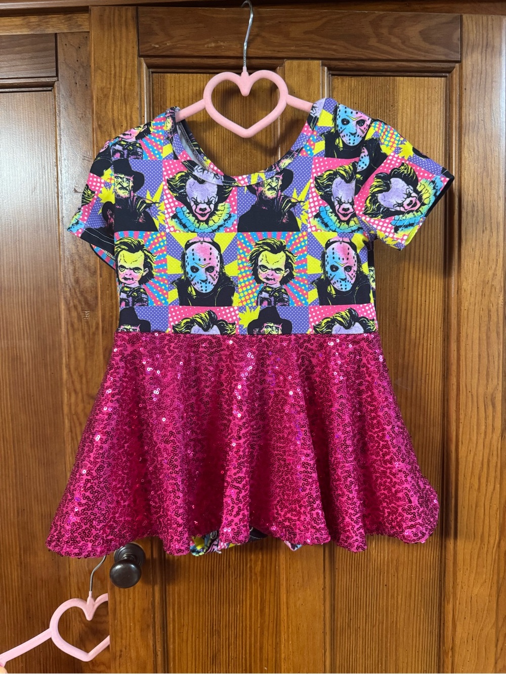 Never Worn Neon Horror Character Sequin Dress - Pink